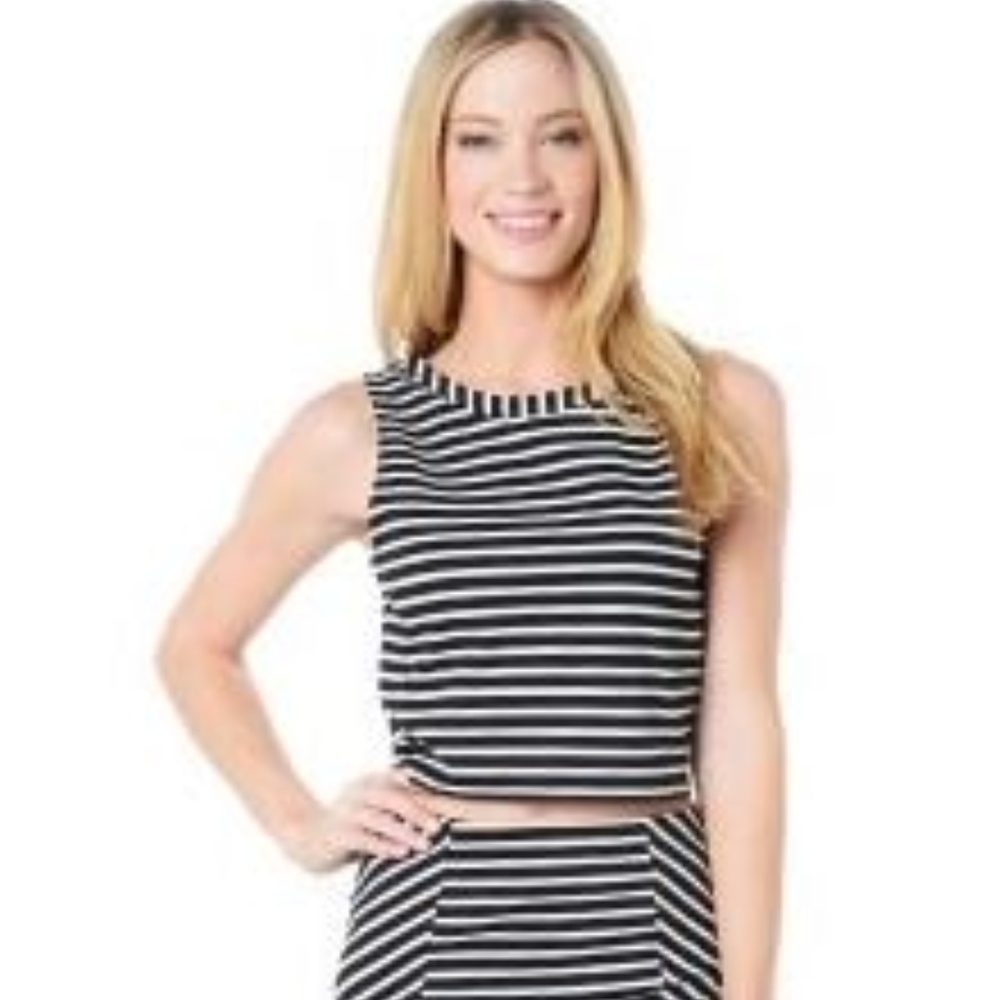 Stripe Ponte Cut Out Back Crop Top & Ponte Skirt